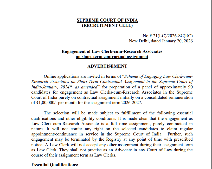Supreme Court Law Clerk Recruitment 2026